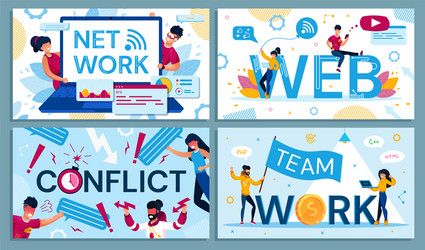 net and web connection team work conflict set vector