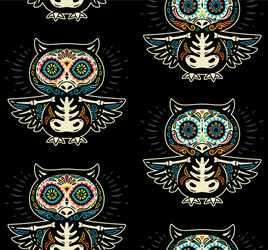 Sugar Skull Owls Day of the Dead Pattern Vector Image