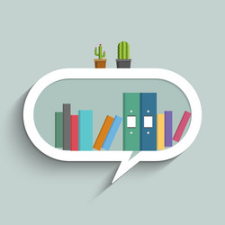 bookshelf in form of speech bubble with colorful vector image