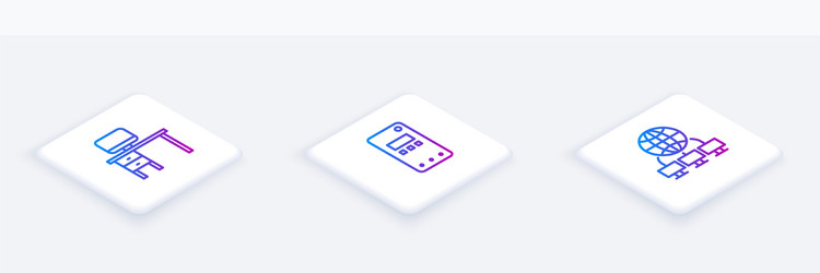 set isometric line computer monitor and desk vector image