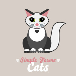 flat black white cat isolate cartoon vector