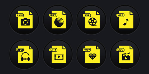 set mp3 file document mp4 ruby avi ppt mov vector image