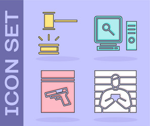 Set suspect criminal judge gavel evidence bag vector