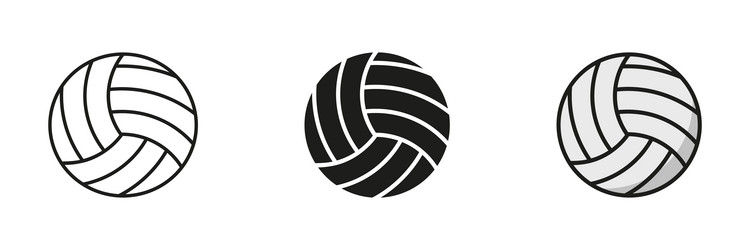 Volleyball ball black silhouette and line icon set vector