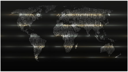 binary code world map on dark cellular background vector