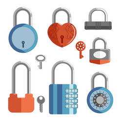 locks with keys and closed padlocks in different vector image