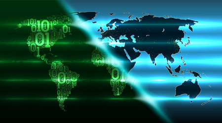 Binary code world map with a background vector