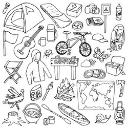 Camping Doodle Set Vector Image