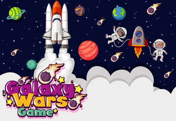 scene with spaceship and astronaut in space vector image