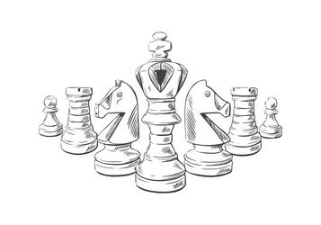 chess pieces in sketch style club web vector