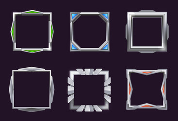 Game ui square frame silver frames with colorful vector