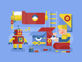 robotics guy control robot vector image