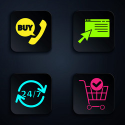 Set shopping cart with check mark phone vector
