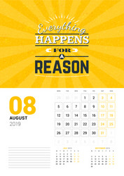 Wall calendar template for august 2019 design vector