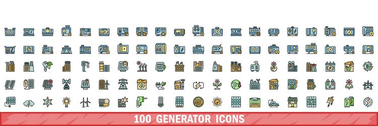 100 generator icons set color line style vector image