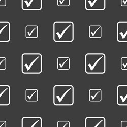 A check mark icon sign seamless pattern on gray vector