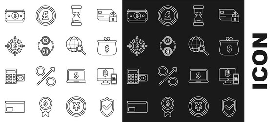 set line shield with check mark wallet dollar vector image