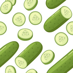 seamless pattern fresh cucumber and slice vector image