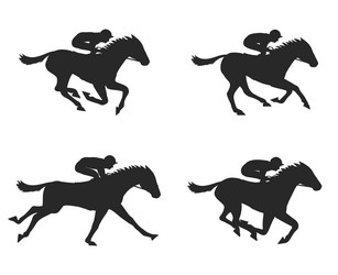 Racehorse and Jockey Silhouette Set Vector Image