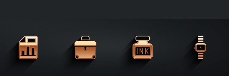 set document with graph chart briefcase inkwell vector image
