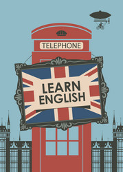 banner for learn english with telephone booth vector