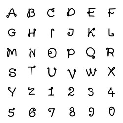 set of letters and numbers with swirls in doodle vector image