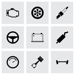 Car Parts Icon Set - Black & White Vector Image