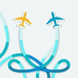 card with two planes and colored trace of them vector