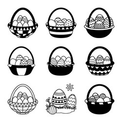 Colorful Easter Eggs in Baskets Vector Image