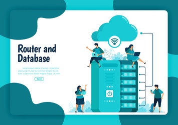 landing page template of router and database vector image