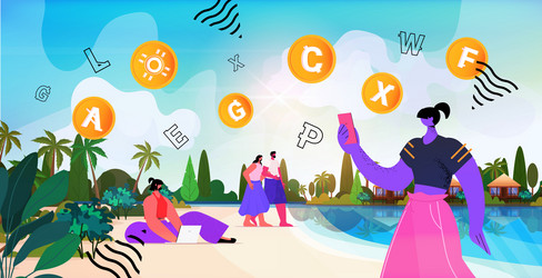 people using cryptocurrency mining application vector image
