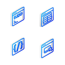 set isometric line mysql code terminal vector image