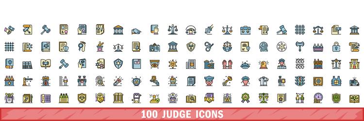 100 judge icons set color line style vector image