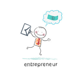 Entrepreneur running with a briefcase and thinks vector