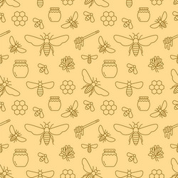 Honey Seamless Pattern - Beehive & Honeycomb vector