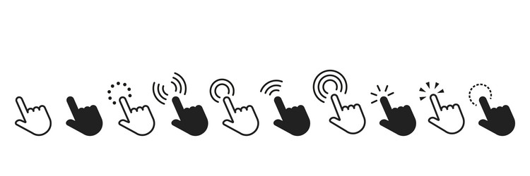 Pointers clicking with hand isolated set icons vector