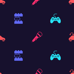 set gamepad toy building block bricks microphone vector image