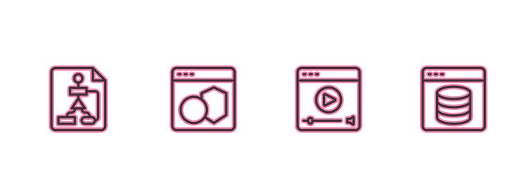 Set line flowchart online play video software vector