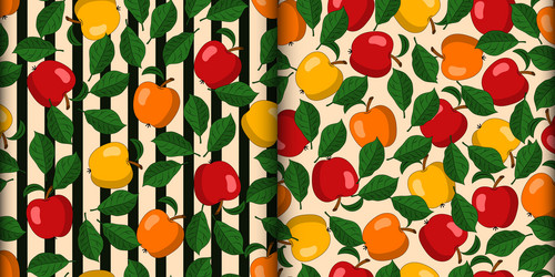 set of seamless patterns with apples leaves vector image