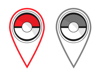 active and passive map pokeball style flat pins vector