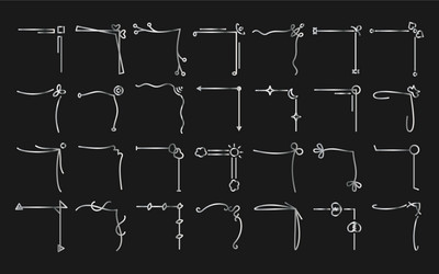 a set of 24 hand-drawn corner dividers with curved vector image