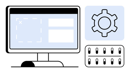 computer screen interface with settings gear vector image