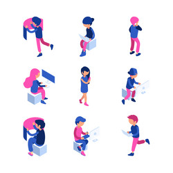 Isometric characters working people touching vector