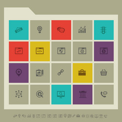 Seo icons set 1 multicolored square flat buttons vector