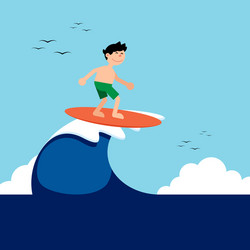 Surfer boy riding a wave in summer with sea vector