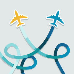 card with two planes and colored trace of them vector