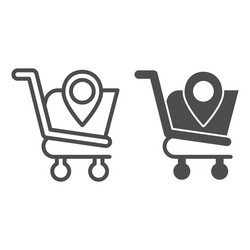 Map pointer with shopping cart line and glyph icon vector