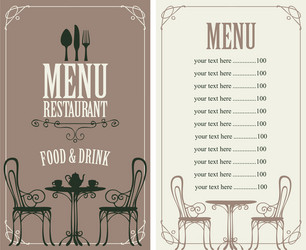 Menu with price image of served table and chairs vector