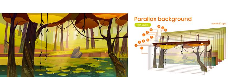 parallax background with autumn forest and lake vector