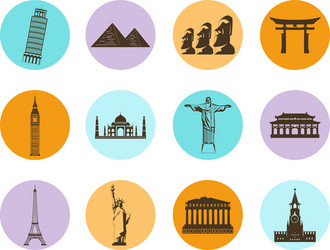 World landmarks flat icon set Royalty Free Vector Image